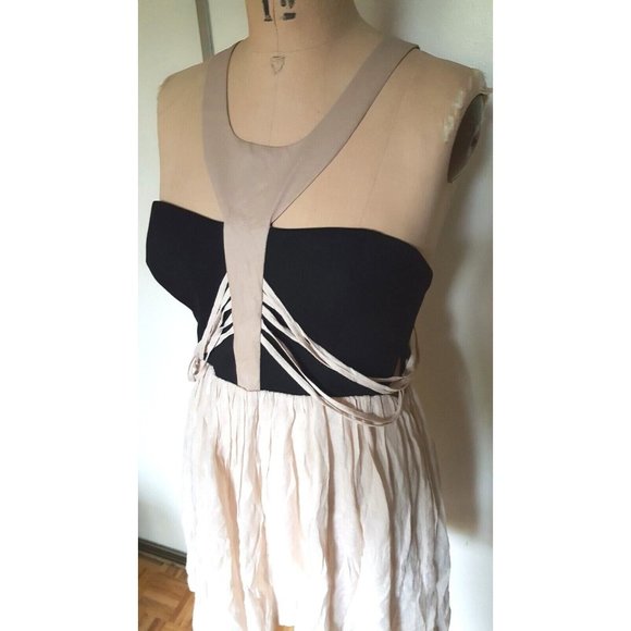 Blessed are the meek black taupe side back bodice  cutouts summer dress M (3) - Picture 2 of 13
